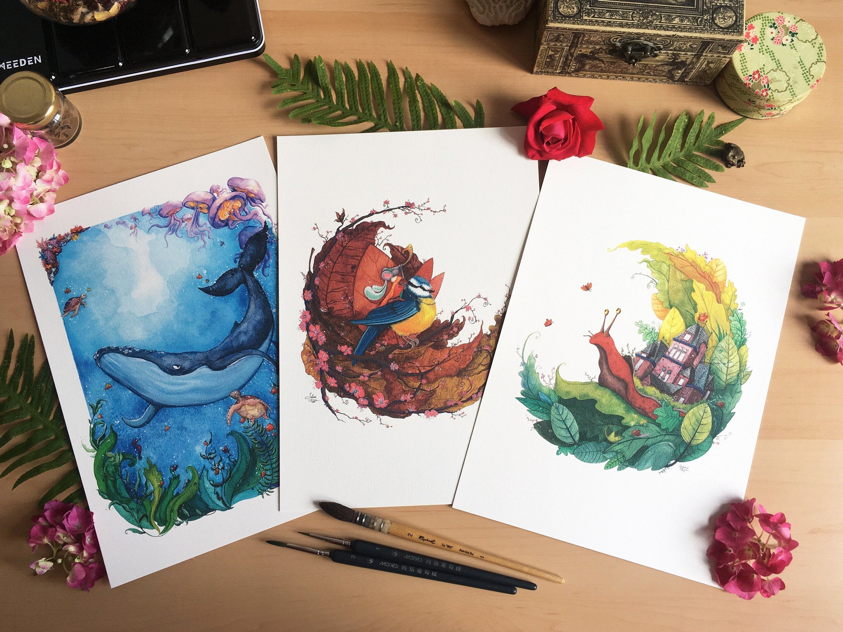 Prints Illustration Aquarelle Animaux et Nature, Impression d'art A4