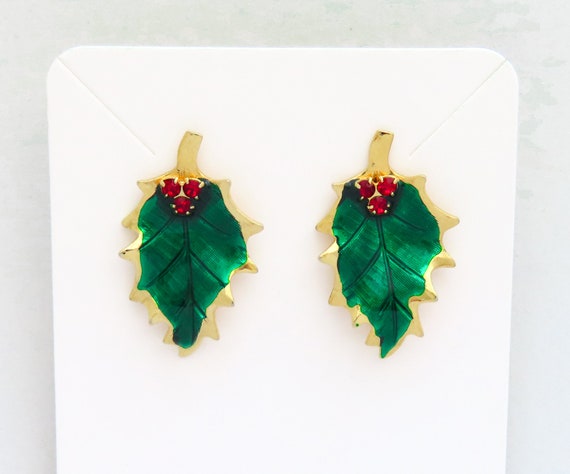 Holly Berry Leaf Brooch Earring Set, Vintage Pin,… - image 2