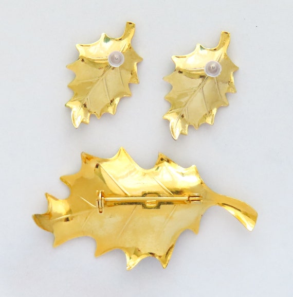 Holly Berry Leaf Brooch Earring Set, Vintage Pin,… - image 3