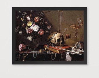 Gothic Framed Poster: Vanitas Still Life with Skull
