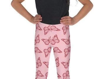 Pink Butterfly Girl's Leggings, Soft Playwear