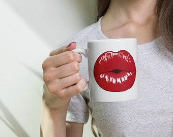 Red Lips Ceramic Mug, Kissy Lips Coffee Cup