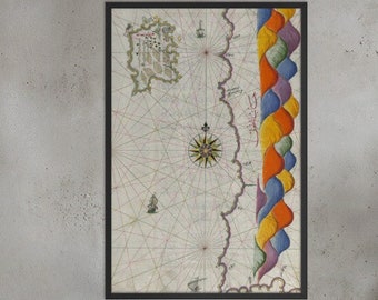 Vintage Steampunk Map Framed Poster: Island of Bozjah Art Print