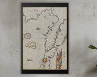 Piri Reis Aegean Sea Map Canvas Print: Vintage Steampunk Fine Art