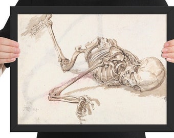 Framed Human Skeleton Art Print: Gothic Steampunk Home Decor