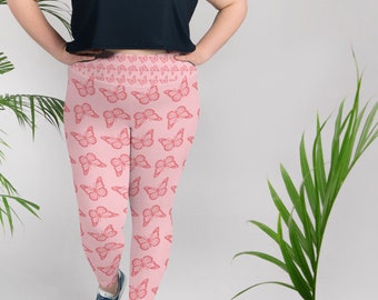 Pink Butterfly Plus Size Leggings: High Waisted Yoga Pants