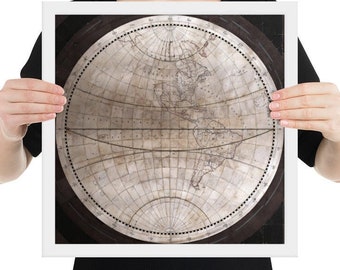 Vintage Steampunk Map - Western Hemisphere Reproduction Fine Art Framed Print
