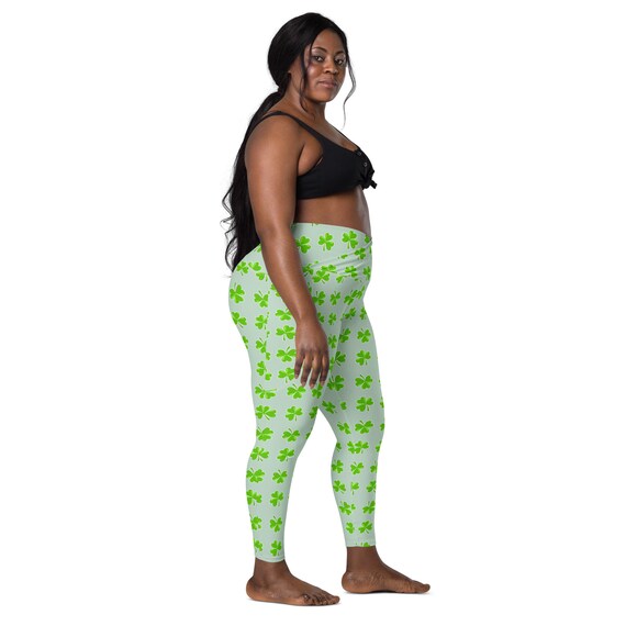 Green Shamrock Women's Crossover Plus Size Leggings, 4 Leaf Clover Yoga  Pants, Plus Size Workout Leggings, Yoga Pants, Shamrock Clothing 