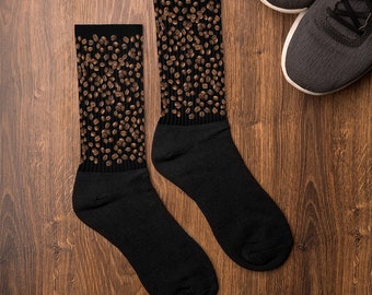Coffee Bean Print Socks, Novelty Crew Socks