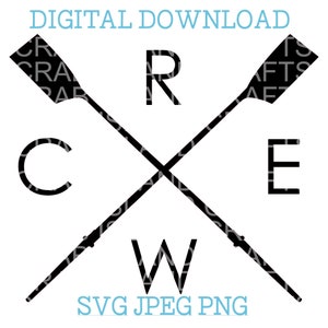 Rowing Crew Crossed Oar Digital Download SVG PNG JPEG for Cricuit, Silhouette, Crafts -- Hatchet and Rounded Oars