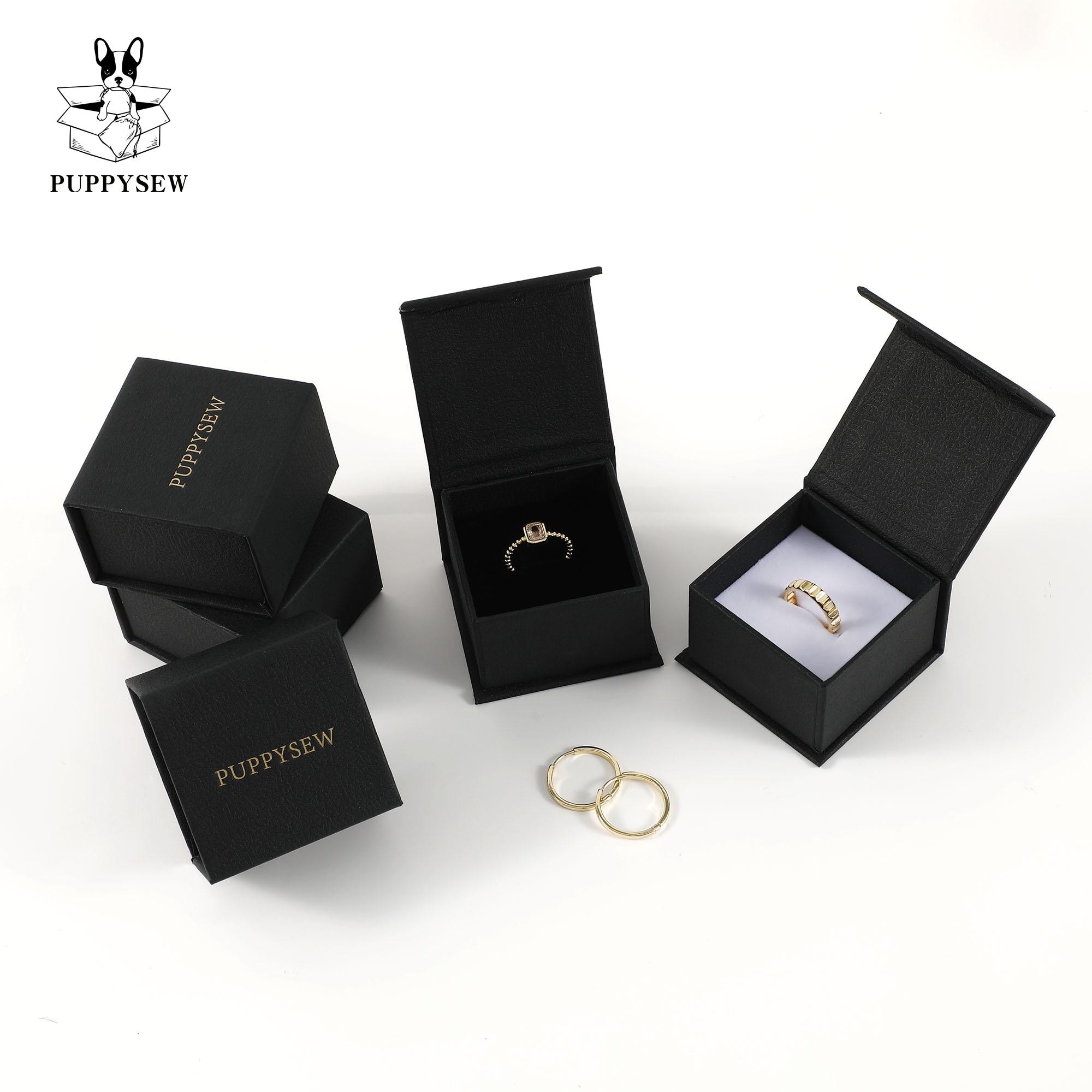 Custom Logo Black Jewelry Box with Internal Sponge Pad for Ring Bracelet Storage