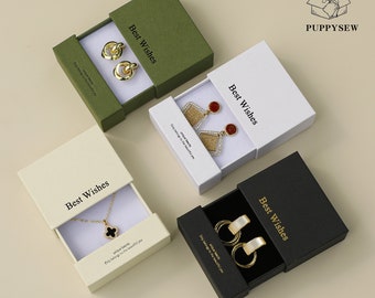 PUPPYSEW 50pcs 9*9*3.5cm Paper box custom necklace ring box with sponge personalized logo Exquisite jewelry package split drawer box