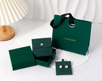 Juego de empaques personalizados para joyería con logotipo, caja de lujo con cajón, bolsa de papel y estuche.