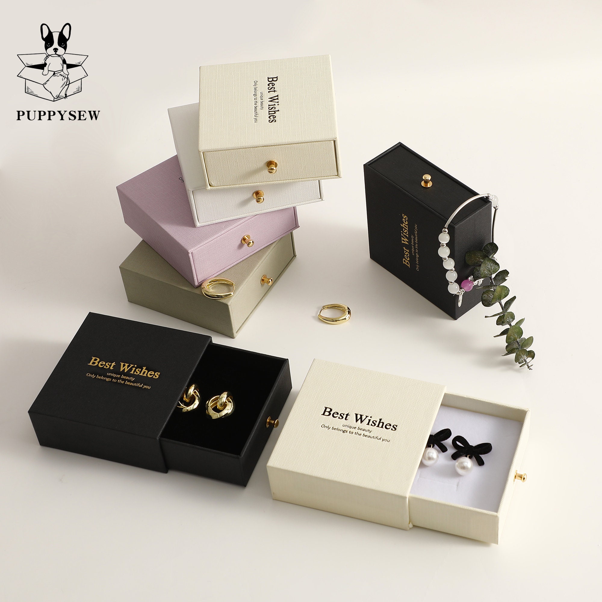 Small jewelry brands boost brand recall with custom rose gold logo on 1200g cardboard drawer box (9 color options)