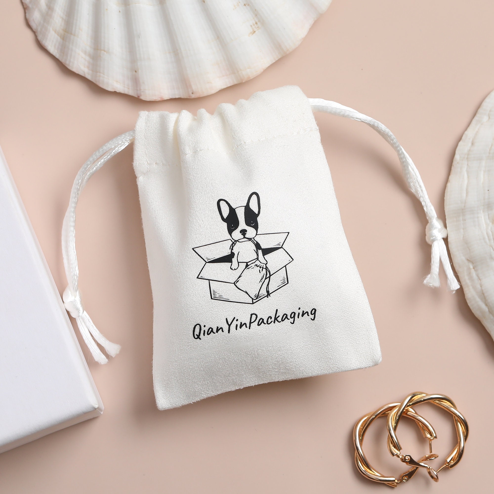 Free-shipping suede drawstring bags with custom logo printing for brand visibility