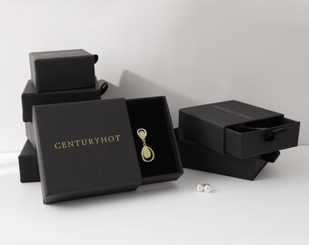 Caja de joyería de cartón negro con logotipo personalizado, bolsa de embalaje pequeña y elegante, cajón de gran capacidad, caja de aretes y collar, 50 Uds.