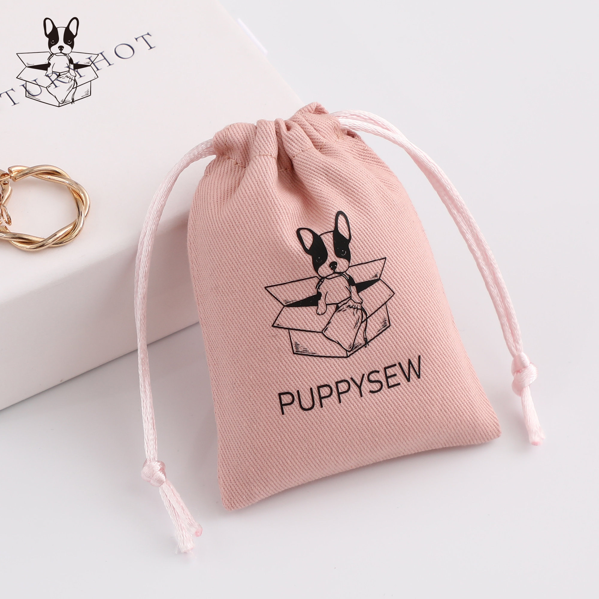 Small jewelry brands solve high MOQ inventory waste with 50 MOQ custom logo cotton drawstring pouch (60% reduction from product introduction)