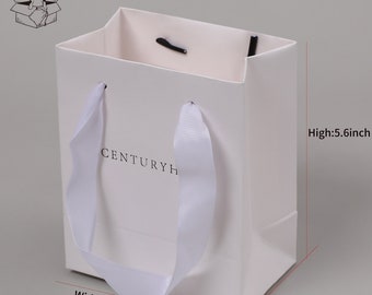 50 White custom logo Paper shopping bag