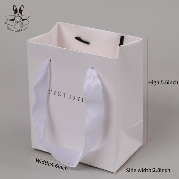 50 White custom logo Paper shopping bag