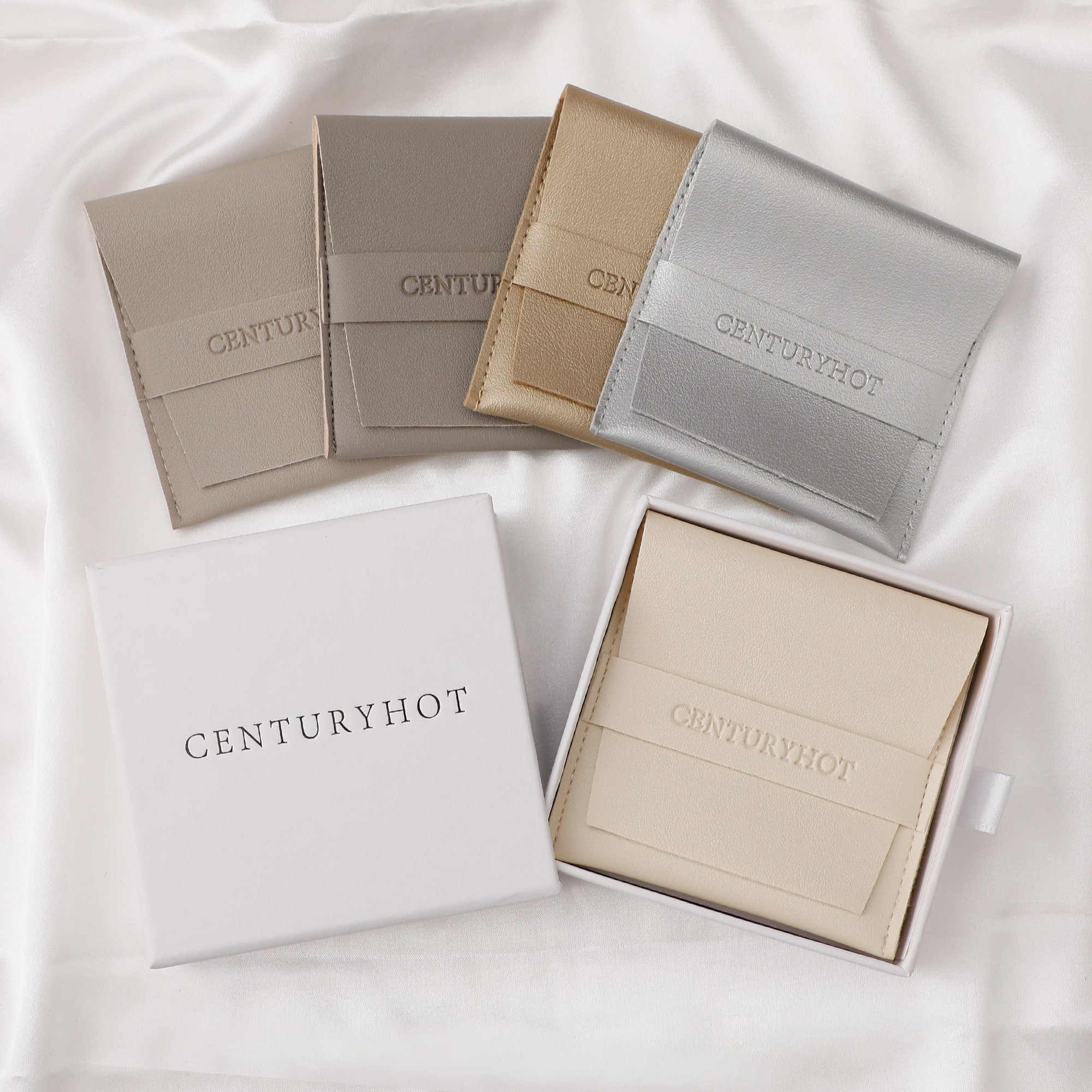 White PU Fake Leather Pouch with smooth texture, ideal for jewelry storage and brand packaging