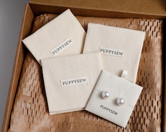 50 bolsitas de algodón sin blanquear para joyas, con logotipo personalizable.