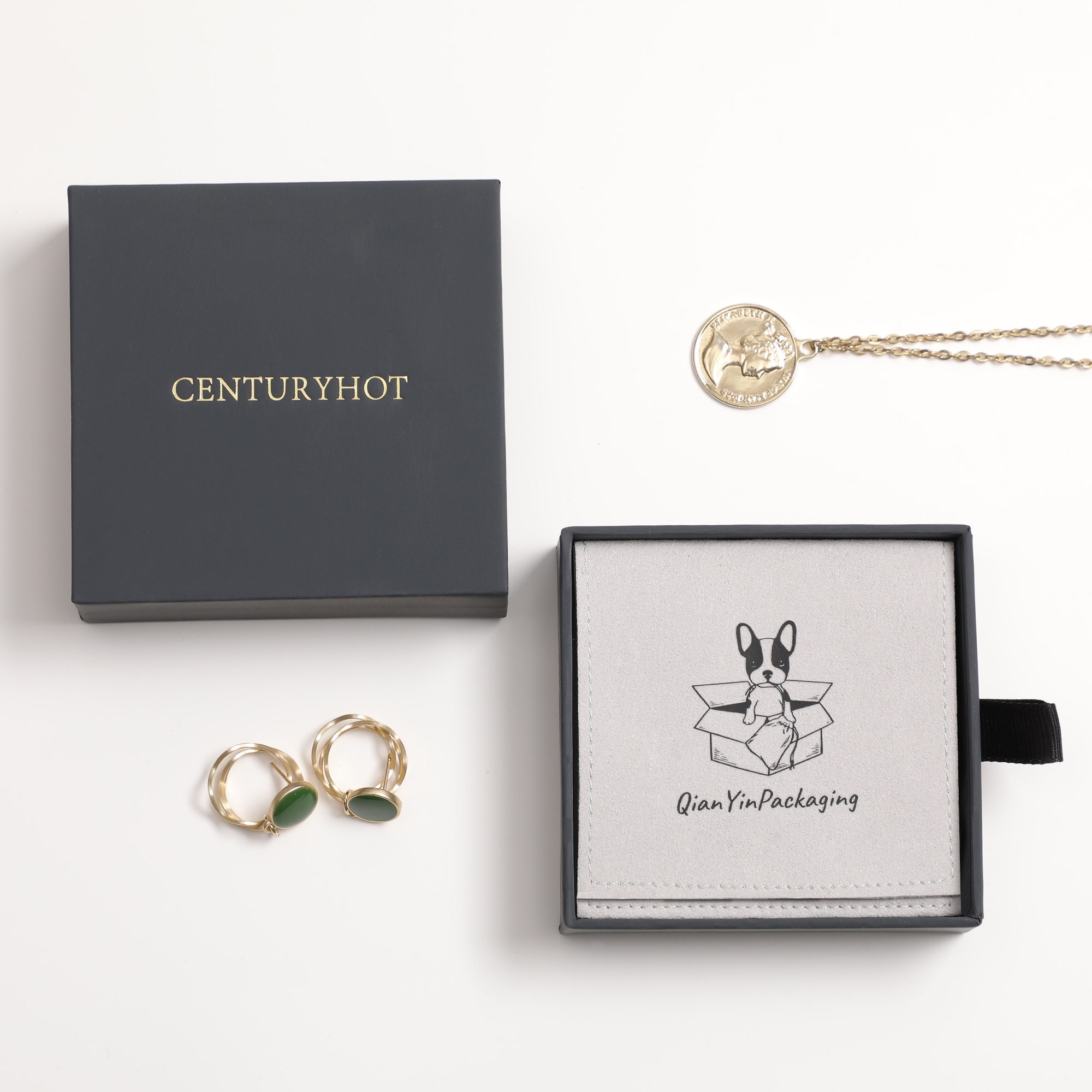 Gray drawer box with custom logo space, showing single-color printing area for brand personalization