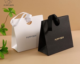Luxury Custom Gift Bags with Ribbon - Thick Texture Jewelry Packaging, Personalized Shopping Paper Bags with Logo - Wedding, Birthday