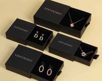 PUPPYSEW 50 Pcs black carton jewelry box custom personalized logo chic small packaging bag large capacity drawer cardboardNecklace earring