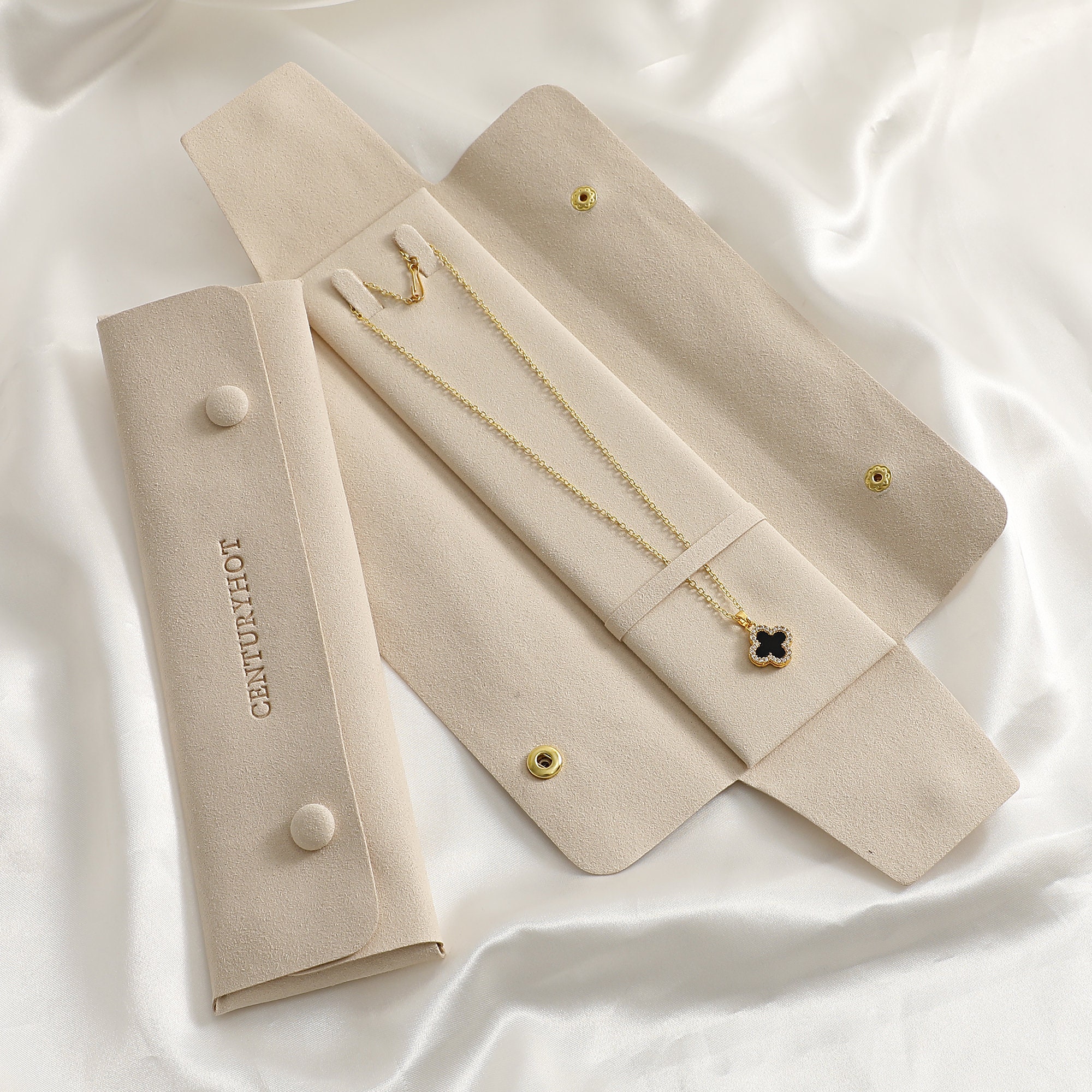 Large ivory microfiber bag with 0.65mm thickness, soft texture for protecting pearl and gem jewelry