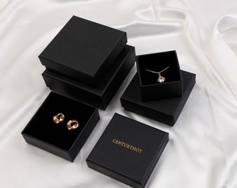 50 pezzi di scatole portagioie nere, confezione personalizzata con logo (9x9x3,2 cm)