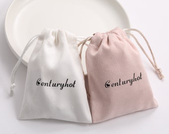 50 white bags, personalized custom drawstring bags with logo, jewelry packaging, necklaces, Valentine's Day gifts