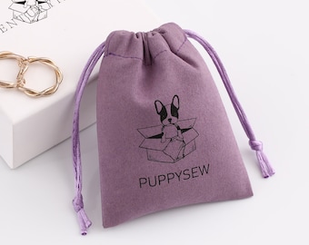 50 sacs à cordon personnalisés en microfibre violette avec logo couleur sacs personnalisés sacs à bijoux sacs à collier sacs d'emballage