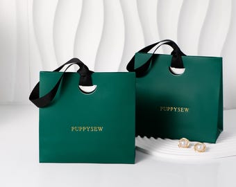 Bolsa de regalo de papel con logotipo personalizado, embalaje de lujo para boutiques, bolsa de compras de marca para pequeñas empresas.