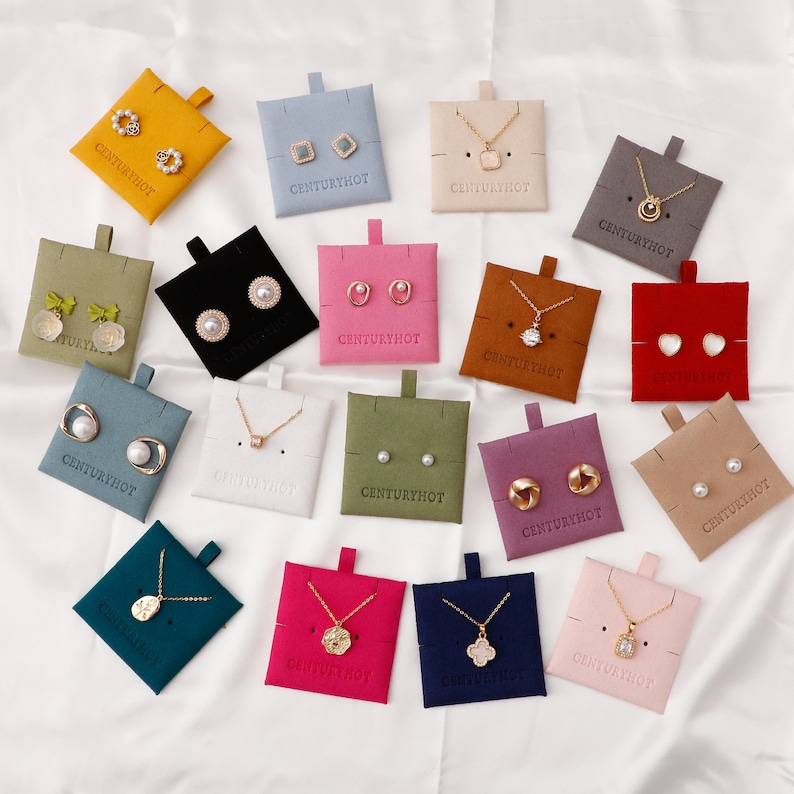 50pcs 8 8cm fournitures de paquet de bijoux personnalisés personnaliser logo pochette en microfibre avec bouton collier sacs d'emballage avec logo en gros image 3