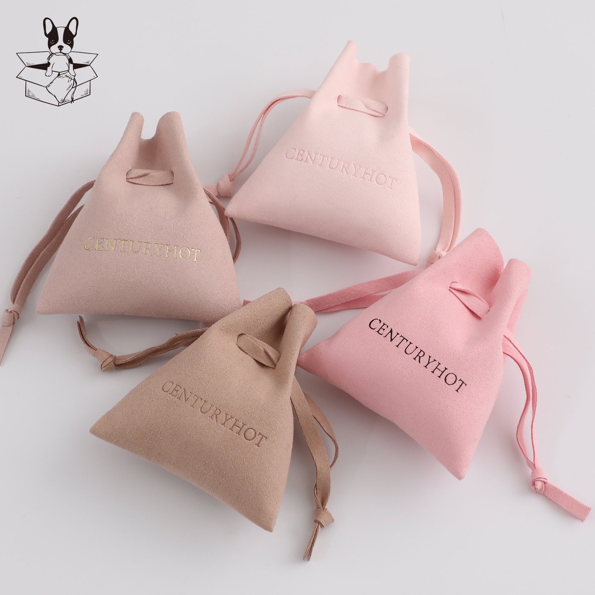 Custom logo gray microfiber envelope bags with embossed design for small jewelry brand packaging