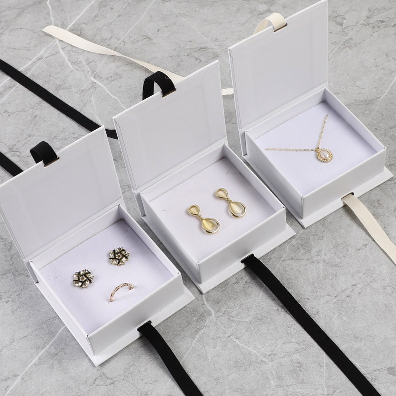 50pcs White Ribbon Gift Box Custom Necklace Box With Etsy