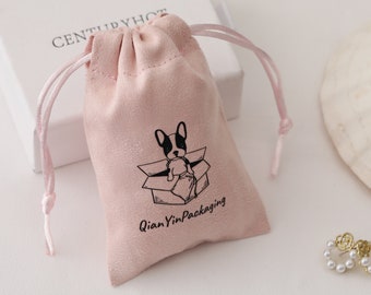 50 pink personalized color logo drawstring bag custom bagging bag jewelry pouch necklace bag suede bag skin care product pouch