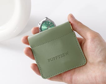 Estuche de cuero personalizado para joyas, cierre a presión, logotipo personalizado.