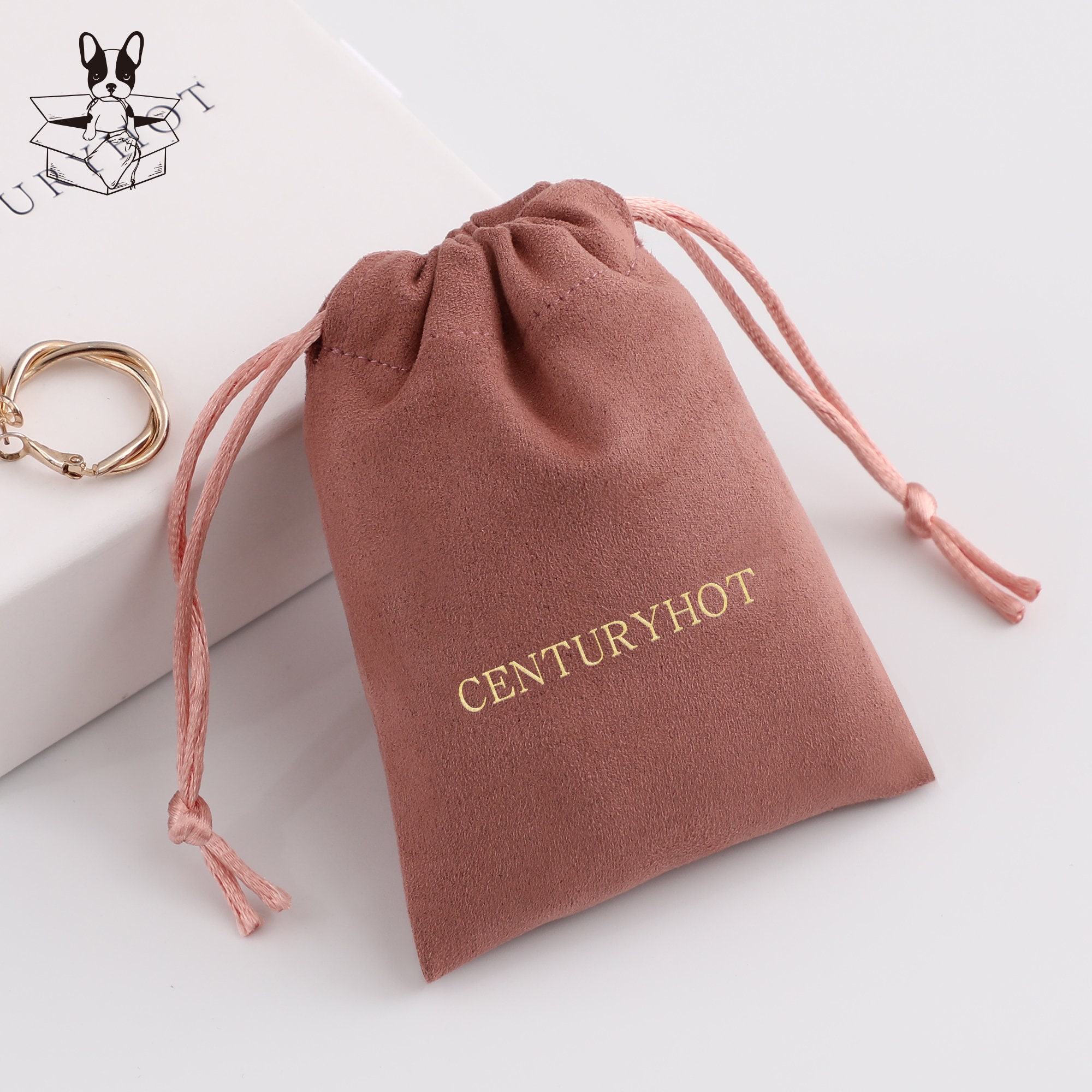 Custom Color Logo Suede Pouch with embossed logo and precise Pantone color matching for brand identity