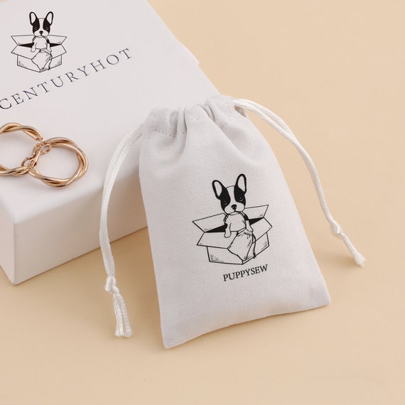 Custom Printed Canvas Drawstring Bag, Jewelry Packaging (50 pcs)