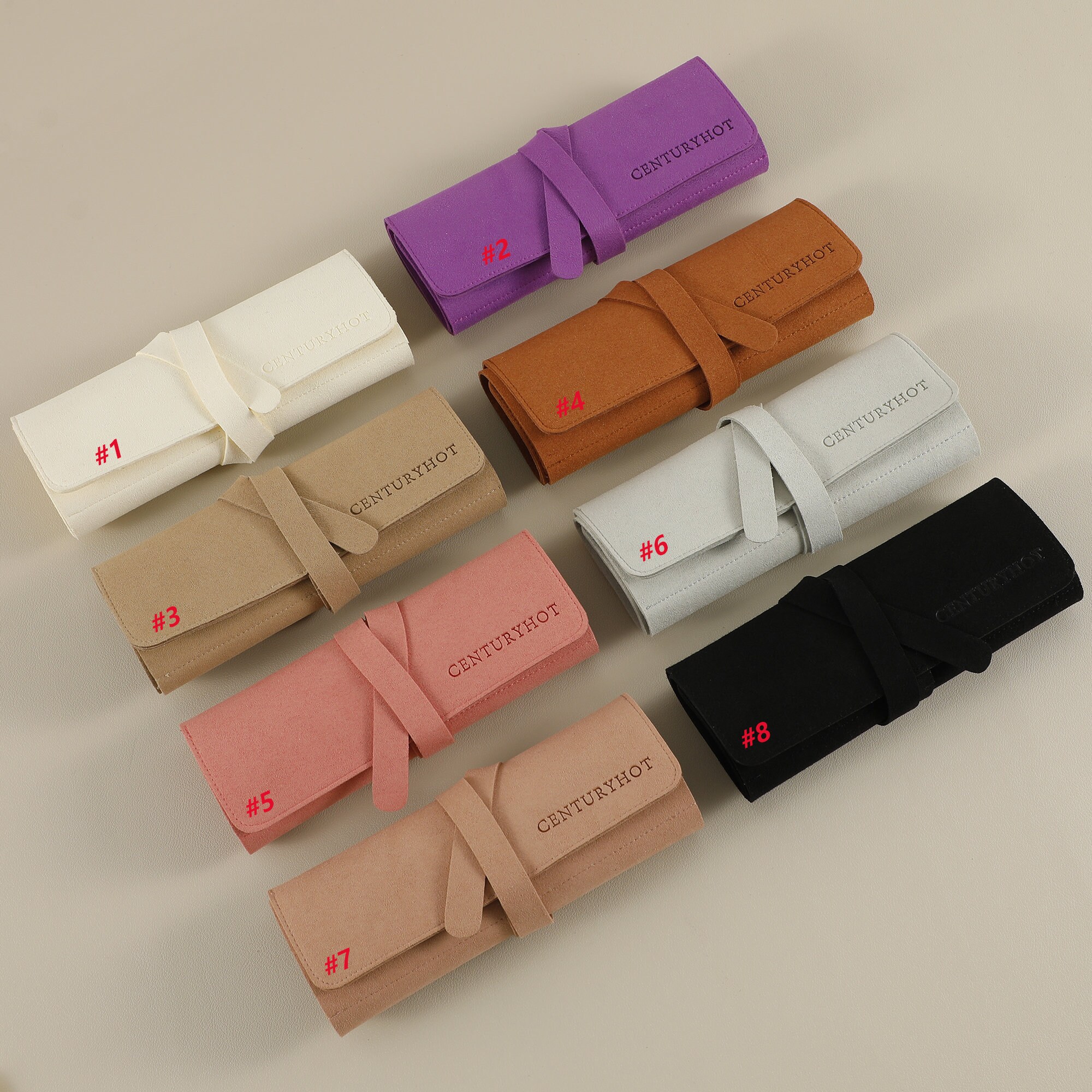 38×18cm Thickened Microfiber Roll unfolded to show capacity for earrings, rings, and necklaces