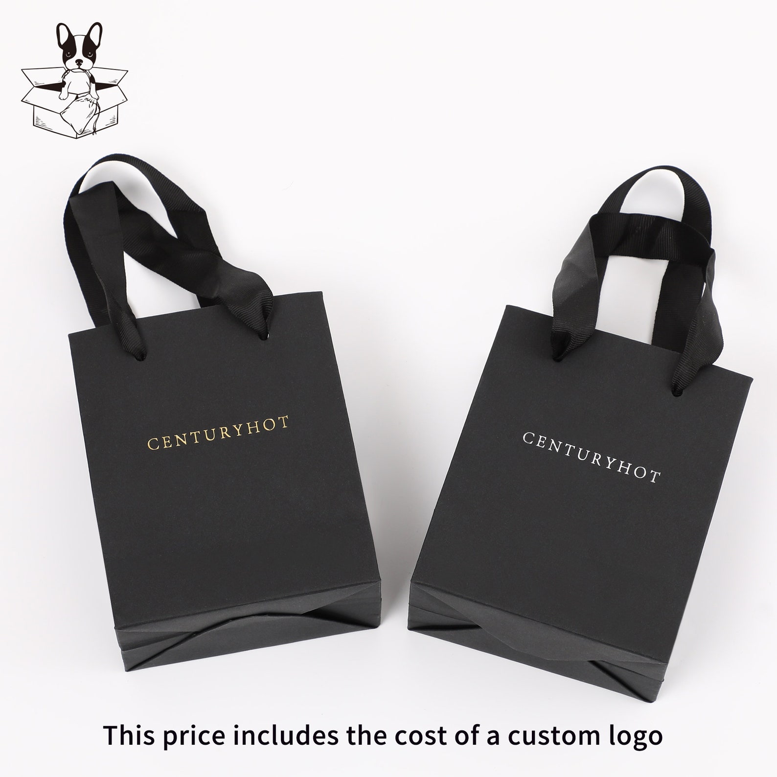 50 Black Custom Logo Paper Shopping Bag Etsy