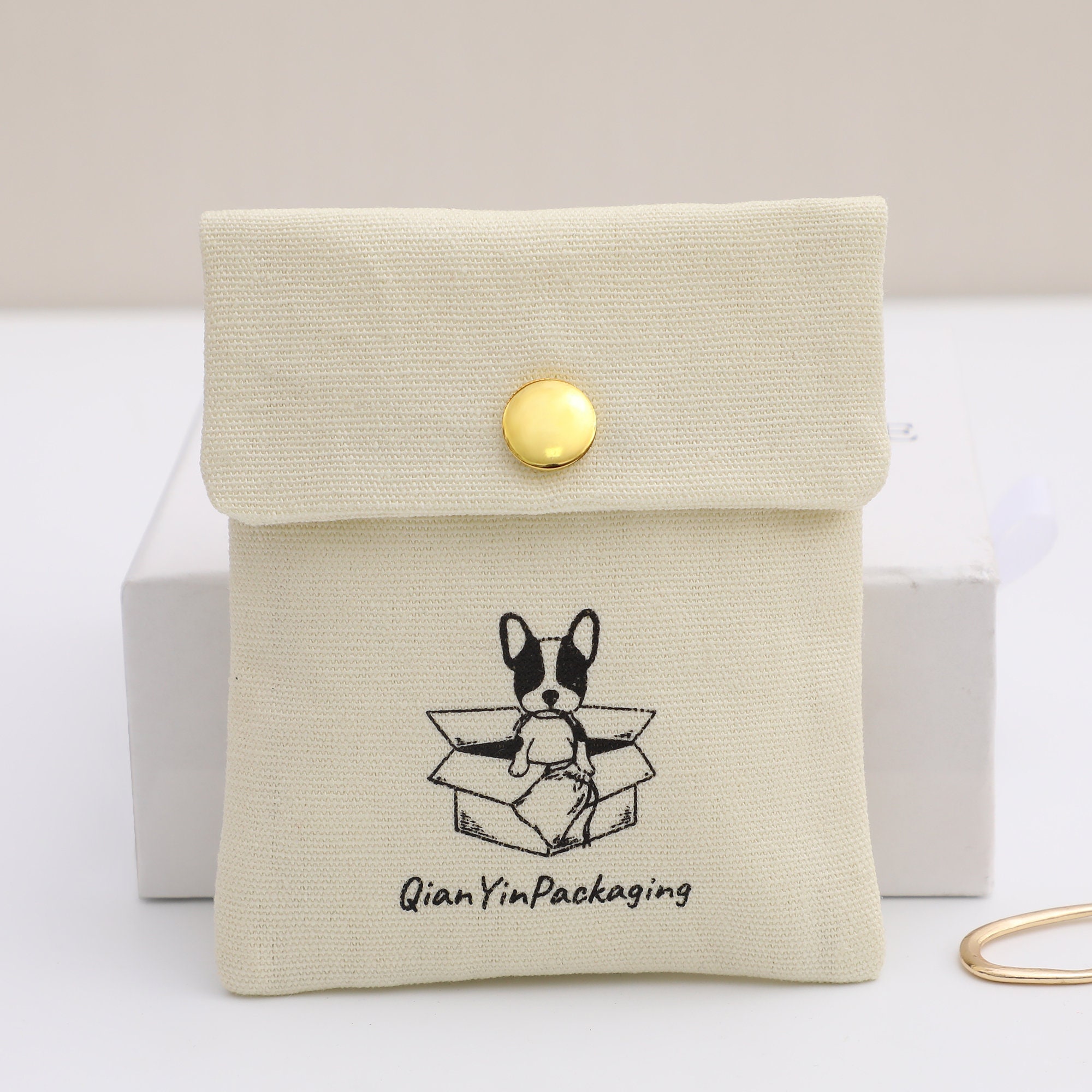 Double Cotton Canvas Necklace Pouches Selection: Custom logo printing for brand consistency on cotton material