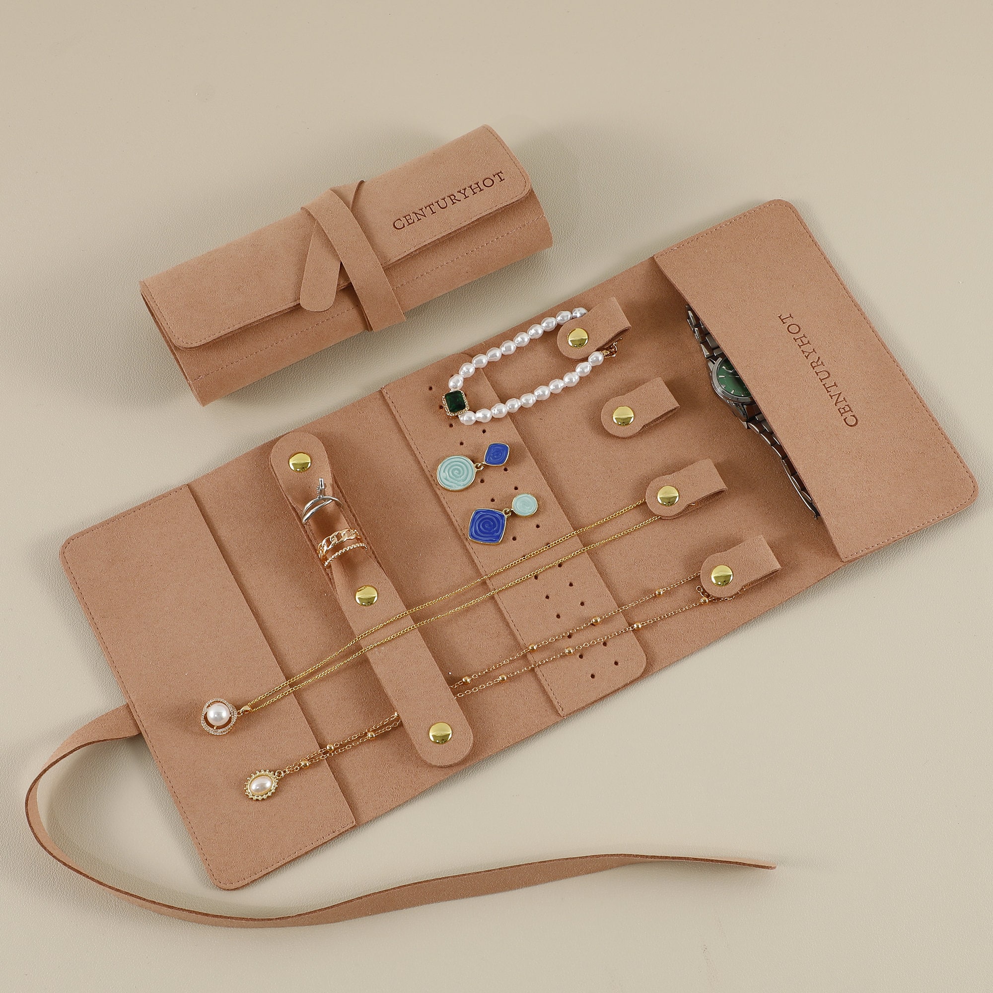 Small jewelry brands reduce 50% jewelry scratches with 14mm thickened microfiber roll bag (38×18cm, stores earrings/rings/necklaces)