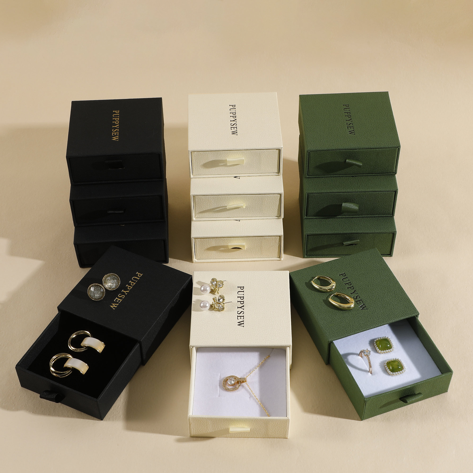 Custom logo sponge drawer ring box for brand consistency in jewelry packaging