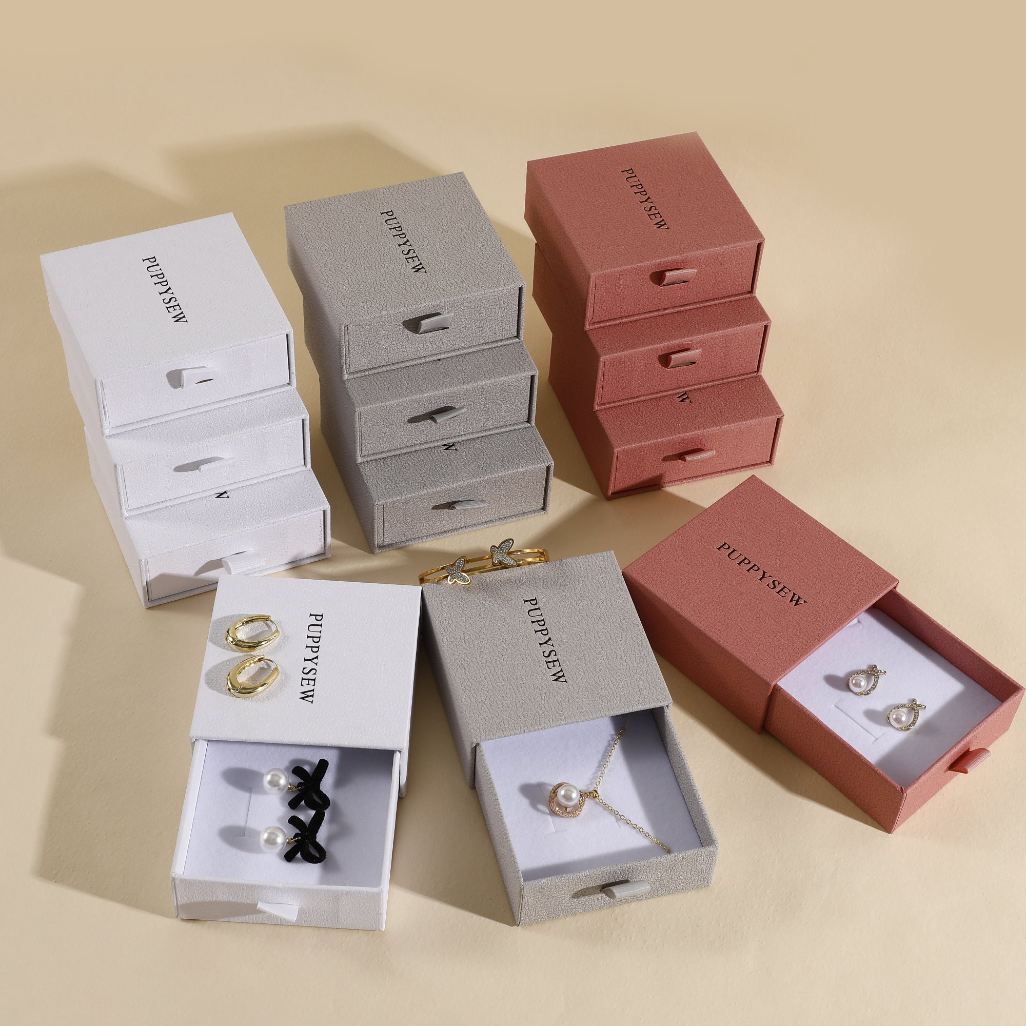 Small jewelry brands build trust with 50pcs custom logo drawer boxes (9×9×3.5cm) – 7-12 day production (from product introduction)