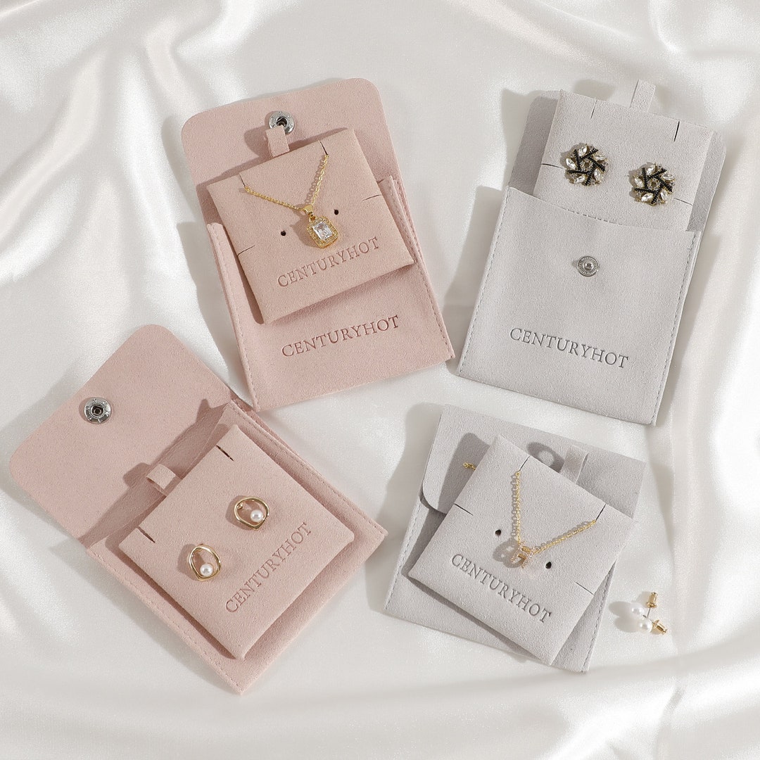 50pcs Custom Jewelry Bags With Button Pouch With Insert Card Logo