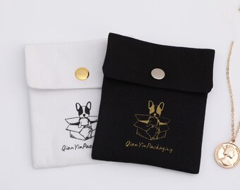 Bolsas de embalaje de joyería, lona de algodón, impresión de logotipo personalizado, bolsas de joyería con broches, bolsas de regalo de boda, bolsas de regalo a granel