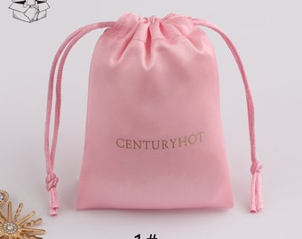 100 rosa Satin Kordelzugbeutel personalisieren Logo benutzerdefinierte Staubbeutel Schmuckverpackungen Beuteldrucken Großhandel Geschenkverpackungen Produktbeutel