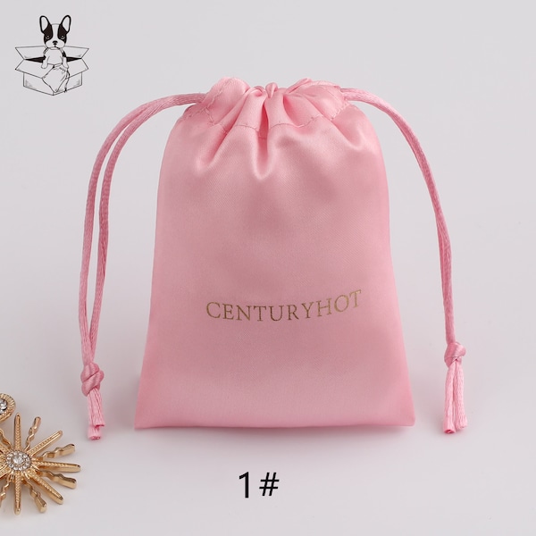 100 pink satin drawstring bag personalize  logo custom dust pouch jewelry packaging pouch printing wholesale gift packaging product pouch